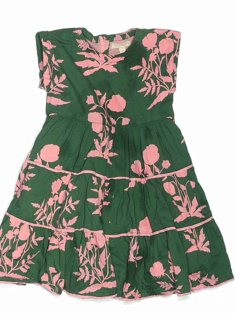 Pink Chicken Green and Pink Floral Tiered Dress EUC SZ 5